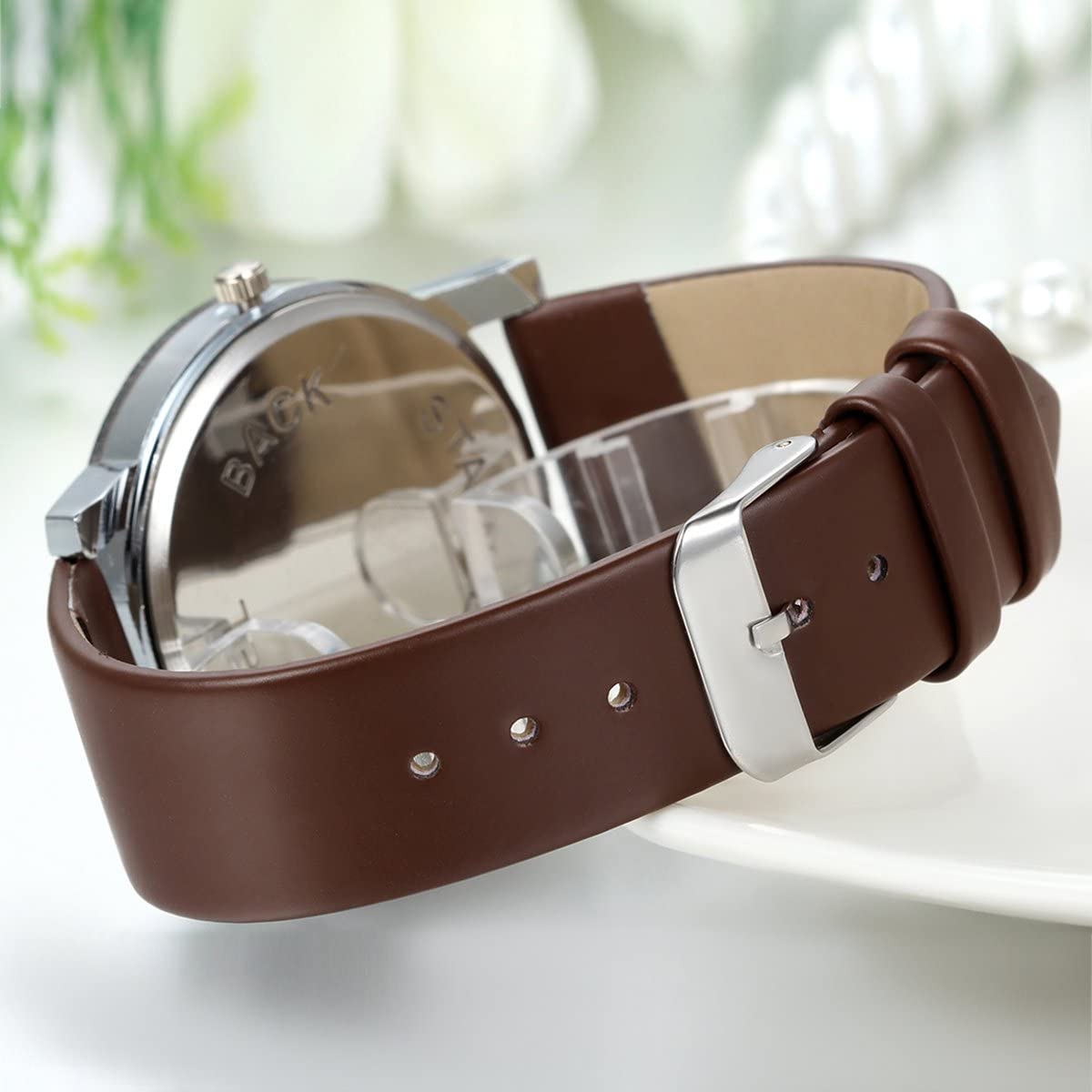 JewelryWe Men Women Watches Casual Simple Rhinestone Quartz Leather Wrist Watch for Valentine’s Day