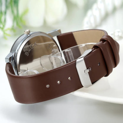 JewelryWe Men Women Watches Casual Simple Rhinestone Quartz Leather Wrist Watch for Valentine’s Day