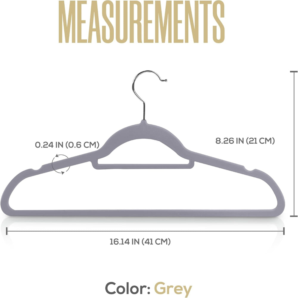 20-Pack Velvet Clothes Hangers – Non-Slip Use with Tie Bar – Heavy Duty Coat Hanger – 360° Rotatable Hook – Grey Finish