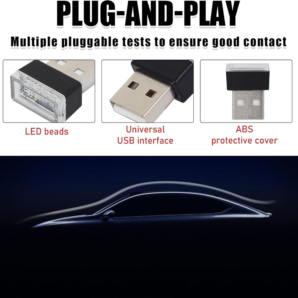 7-Pack USB LED Car Lights – Interior Ambient Mini Lighting Kit for Trunk and Dashboard Use