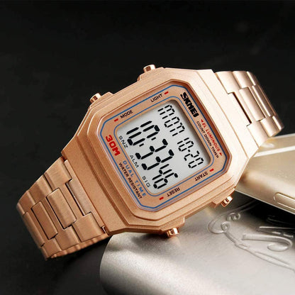 Men's Digital Watch Gold, Waterproof Analog Quartz Square Watch with Countdown Stopwatch Alarm Date…
