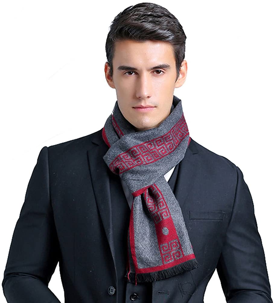 HH HOFNEN Men's Winter Classic Plaid Scarf - Cashmere Feel Tassel Edge Soft Warm Scarf