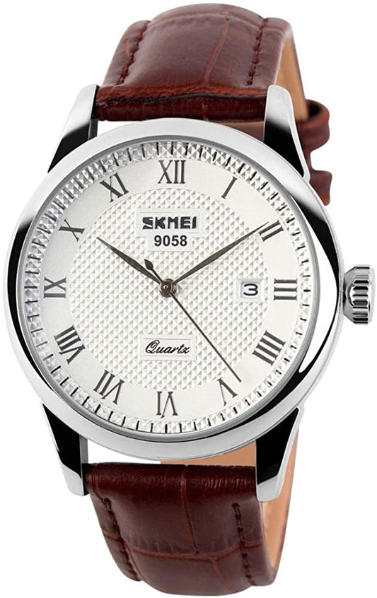 CakCity Men's Business Analogou Casual Watches Quartz Waterproof Wrist Watch with Golden Dial Brown Leather Band