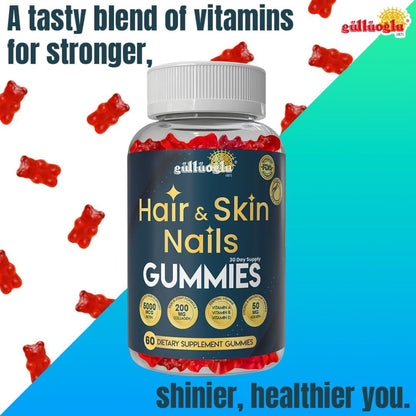 Hair, Skin & Nails Gummies – Biotin 5000 mcg, Collagen 200 mg, Keratin 50 mg with MSM, Bamboo & Vitamins A, C, D, E, Gluten-Free, Non-GMO, 60 Gummies
