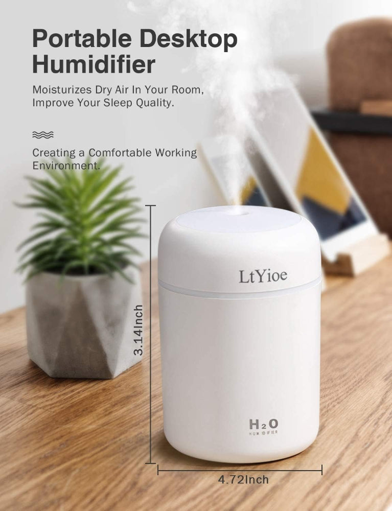 Mini USB Humidifier – Personal Desktop Use – Auto Shut-Off & 2 Mist Modes – Super Quiet – Colorful Design