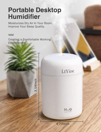 Mini USB Humidifier – Personal Desktop Use – Auto Shut-Off & 2 Mist Modes – Super Quiet – Colorful Design