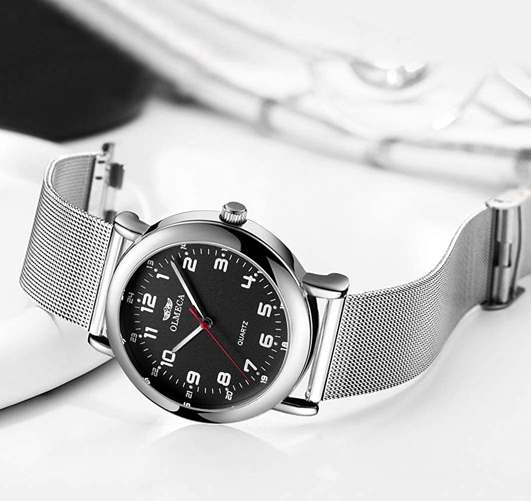 OLMECA Men’s Watch Wrist Watches Analog Quartz Waterproof Stainless Steel Mesh Band Simple Watch for Men 709wd