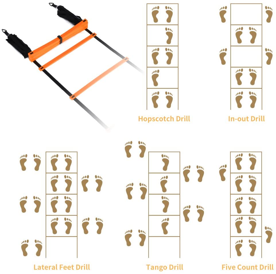 YISSVIC Agility Ladder and Cones 20 Feet 12 Adjustable Rungs Fitness Speed Training Equipment, 20 Feet Speed Agility 1 Carry Bags, 10 Cones, 4 Stakes, Basketball, Soccer, Football