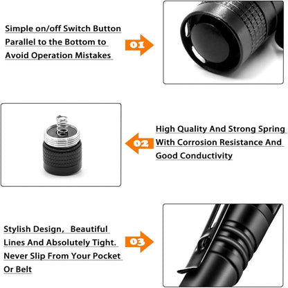 2-Pack Pen Flashlights – High-Lumen Small LED Pocket Lights, Battery-Powered (2×AAA), Waterproof for Work & Emergency, Battery Not Included