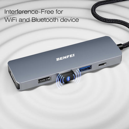 5-in-1 USB C Hub – 4K HDMI, 100W PD, 3 USB-A Ports – Aluminum Silicone Cable Adapter for MacBook, iPad, iPhone, Laptop
