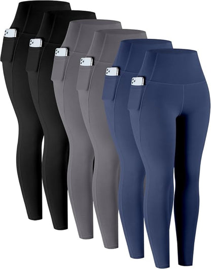 6-Pack Women’s Leggings with Pockets – High Waisted Tummy Control Yoga Workout Pants