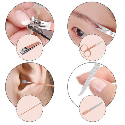 8-in-1 Manicure & Pedicure Set – Professional Stainless Steel Nail Grooming Tools – Includes Nail Scissors & Accessories – Pink Leather Travel Case