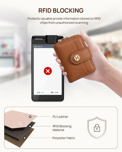 Small Bifold Wallet – RFID Blocking Card Holder – Pocket Carry Use – Zipper Coin Pocket – Leather Material for Women