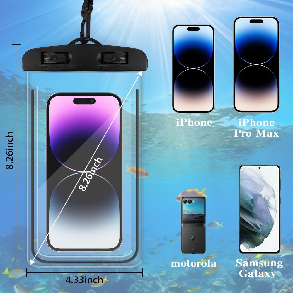 2-Pack Waterproof Phone Pouch – Wet & Dry Cell Phone Case for Beach, Vacation, Waterpark, Cruise, Underwater, Travel Essentials for Men & Women