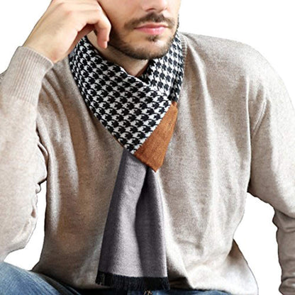 HH HOFNEN Men's Winter Classic Plaid Scarf - Cashmere Feel Tassel Edge Soft Warm Scarf