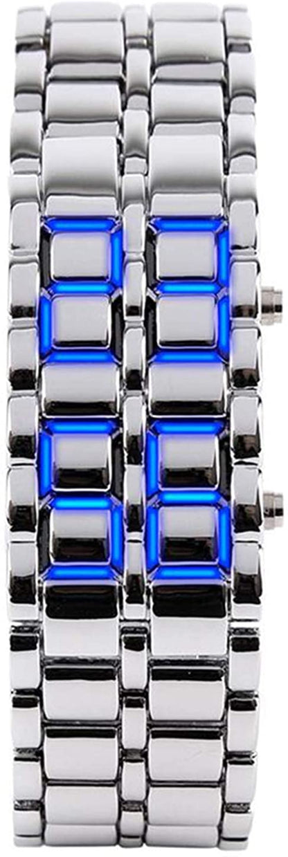 Mens Casual Simple Youth Sports Watch Electronic Binary Digital LED Lava Alloy Rectangular Chain Watches