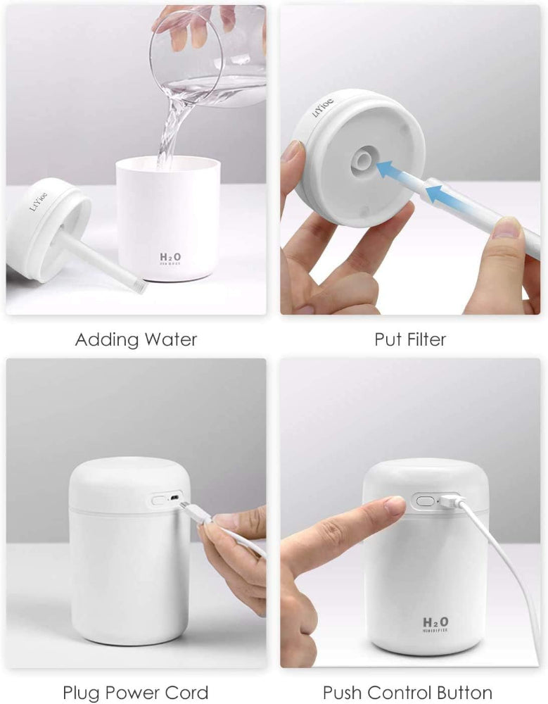 Mini USB Humidifier – Personal Desktop Use – Auto Shut-Off & 2 Mist Modes – Super Quiet – Colorful Design