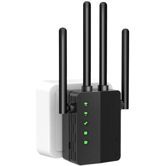 4 Antennas Wifi Range Extender, 1200Mbps Signal Booster Repeater Cover up to 2500 Sq.Ft, 2.4 & 5Ghz Dual Band 