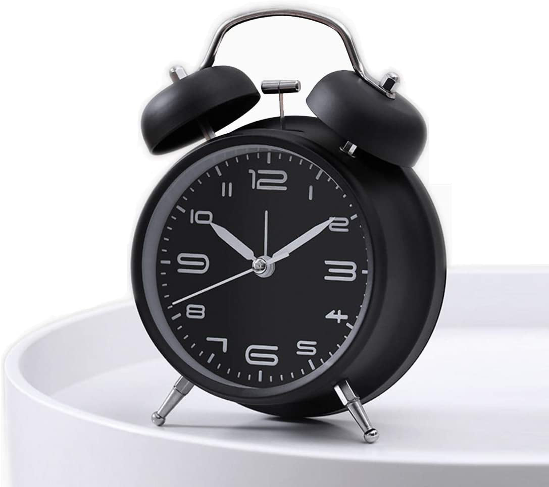Cotchear 4 inches Twin Bell Alarm Clock, Extra Loud Machinical Ringtone, Frosted Shell, Backlight, No Noise Desk Clock for Home Office (White)
