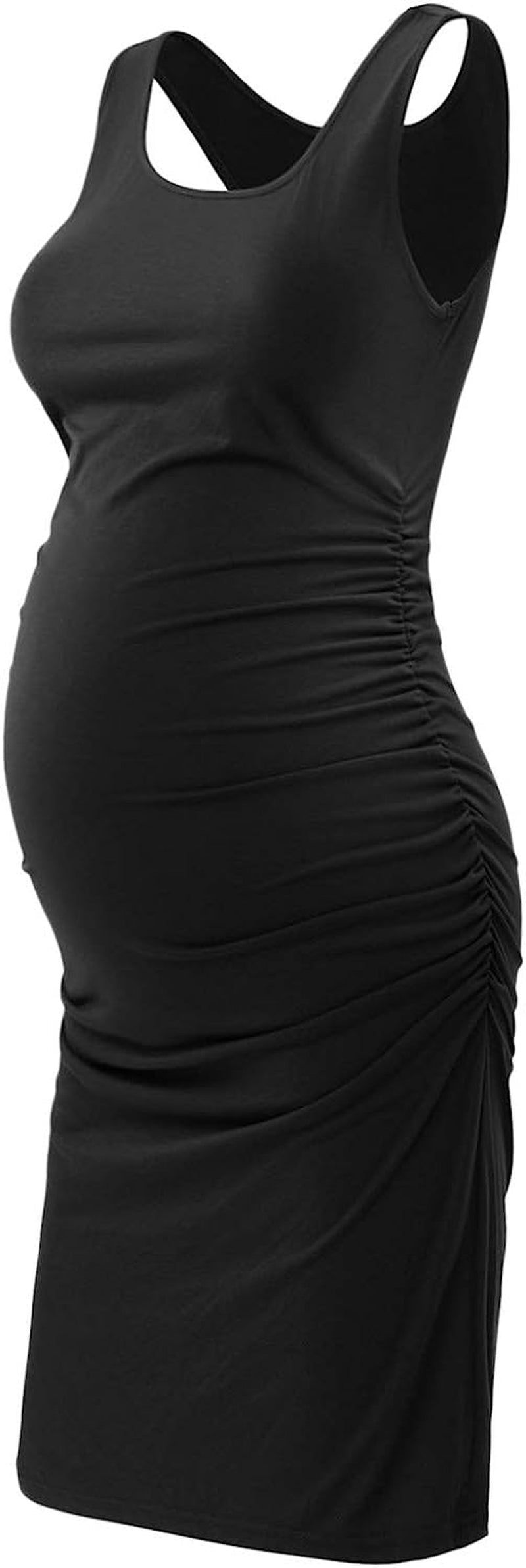  Maternity Tank Dress Bodycon Sleeveless Casual Short Ruched Midi Fitted Dress for Pregnant Women