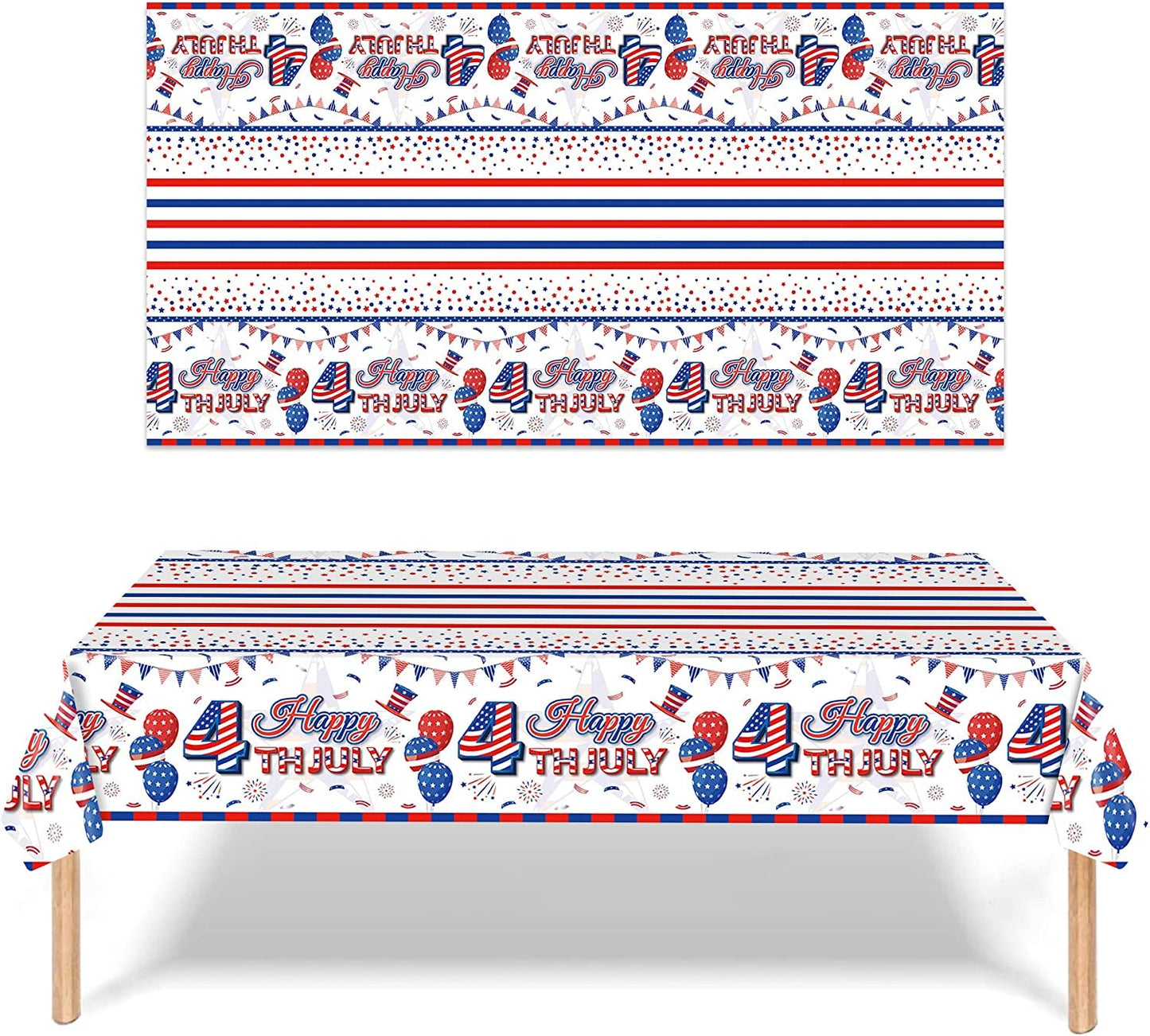  Patriotic Tablecloth, 2 Pack American Flag Tablecloths Disposable 4th of July Tablecloth, Independence Day Table Cover Fourth of July Table Cloth Patriotic Decorations Party Supplies, 54" x 108"