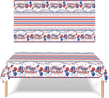  Patriotic Tablecloth, 2 Pack American Flag Tablecloths Disposable 4th of July Tablecloth, Independence Day Table Cover Fourth of July Table Cloth Patriotic Decorations Party Supplies, 54" x 108"