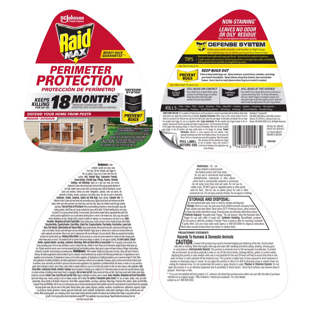 Raid® Max Perimeter Protection, Multi Insect Killer Spray, Lasts up to 18 Months*, 30 Fl Oz