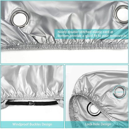 XXL Motorcycle Cover Outdoor Waterproof, All Season Motorcycle Sun Dust Cover - Black and Silver