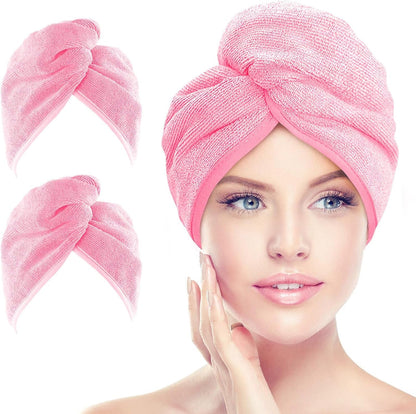 Microfiber Hair Towel Wrap, 2-Pack Super Absorbent Quick Dry Turbans for All Hair Types