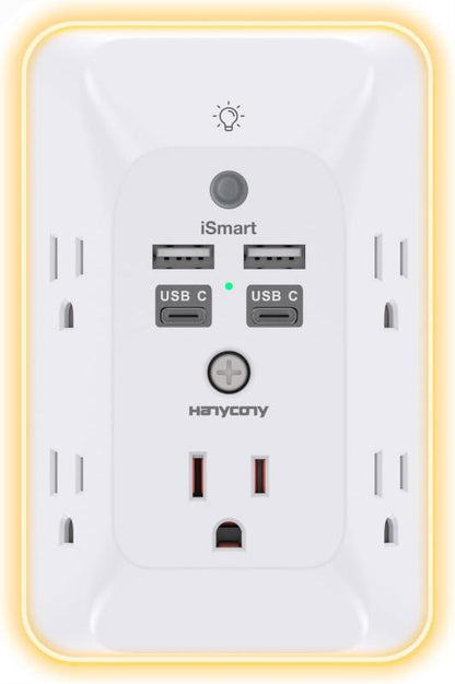  Outlet Extender with Night Light, Multi Plug Outlet, USB Wall Charger Surge Protector