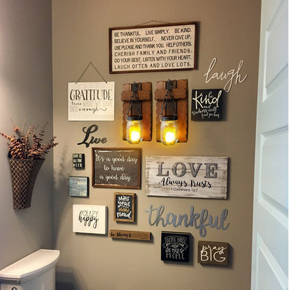  Wall Sconce Light, 2 Sets with Boards, LED Electric Candle Lights, 5" High Battery Farmhouse Retro Candle Sconces Decor for Home Living Room, Bathroom