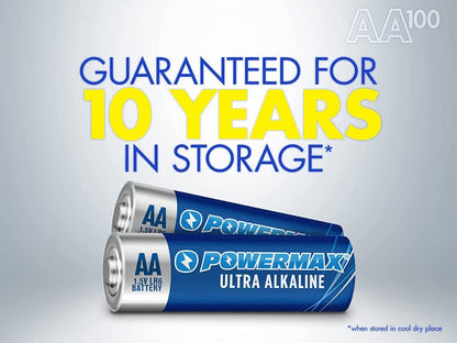 100-Count AA Batteries, Ultra Long Lasting Alkaline Battery, 10-Year Shelf Life, Reclosable Packaging