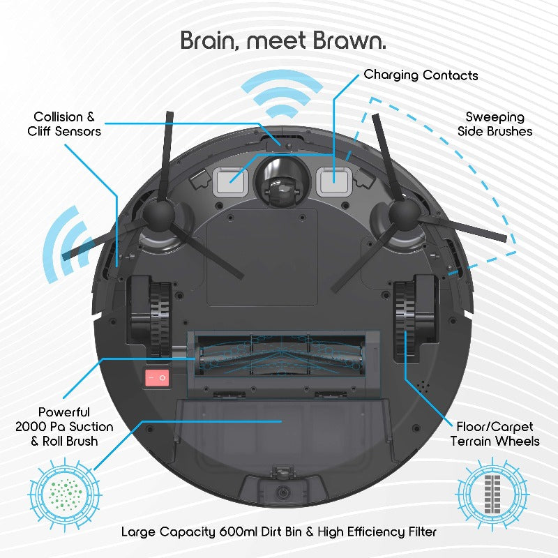 Smartclean 2000 Robovac - Wifi Robotic Vacuum with App/Remote Control