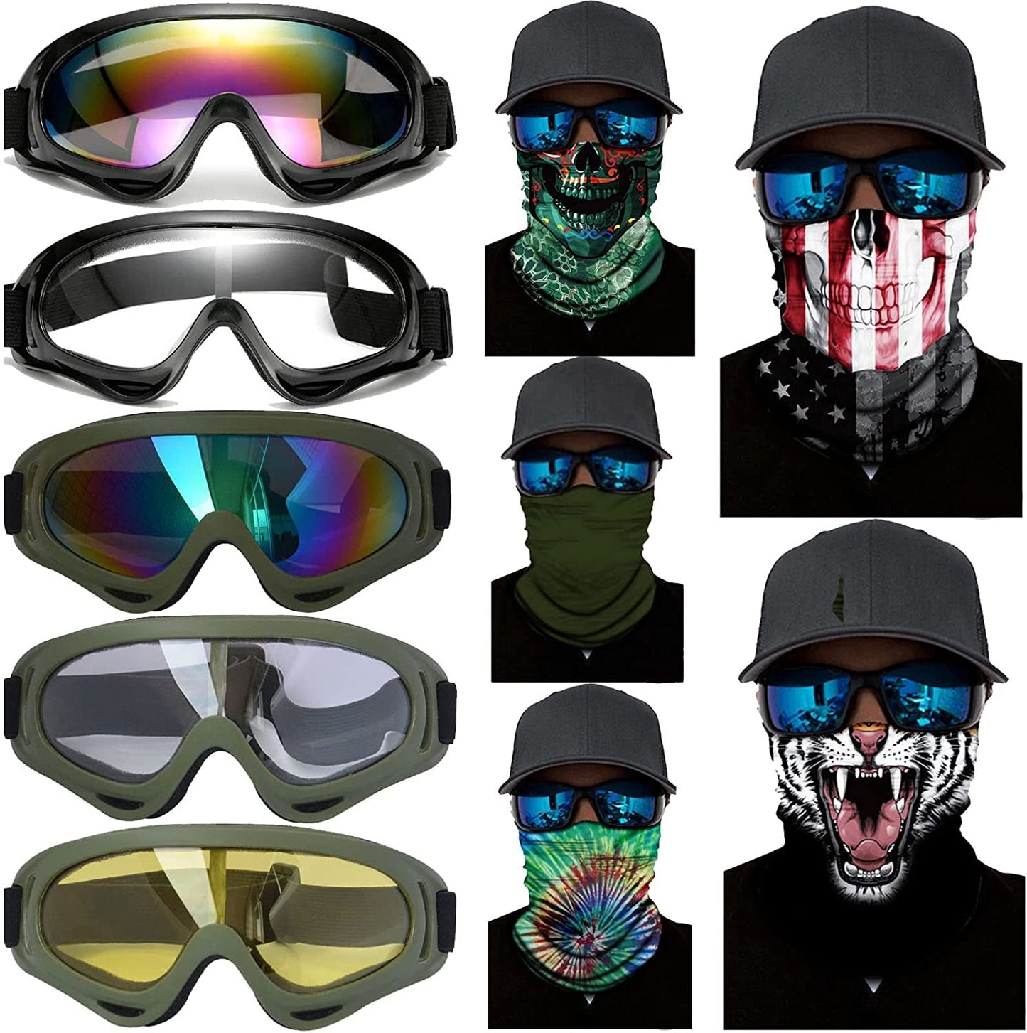  10 Packs Motorcycle Accessories, 5PCS Dirt Bike Ski Goggles Dustproof Windproof Safety Glasses and 5PCS Face Masks