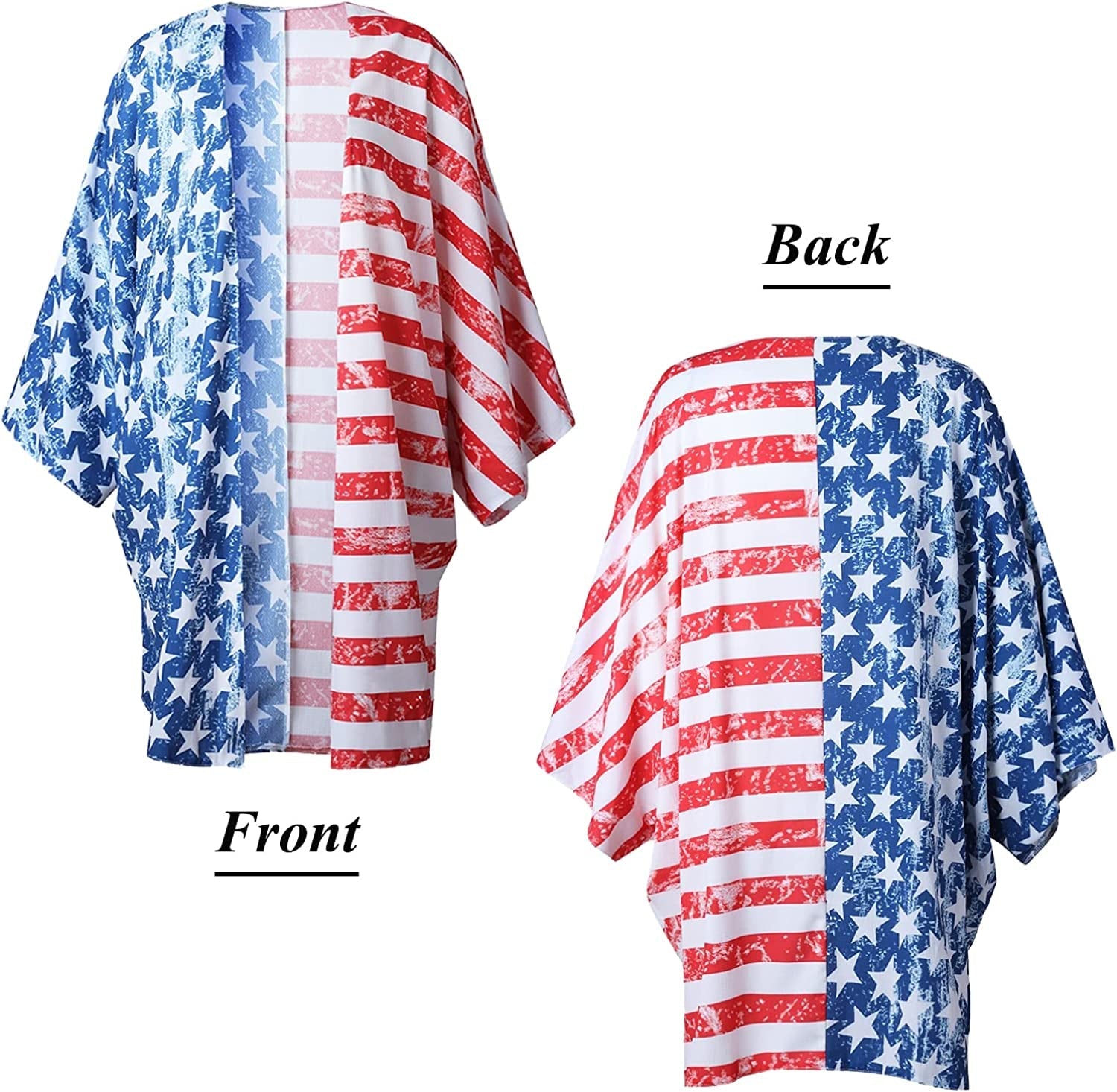 Women's American Flag Kimono  Cover Up Lightweight 