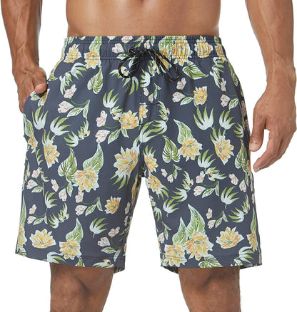  Mens Swim Trunks Quick Dry Board Shorts with Zipper Pockets Bathing Suit