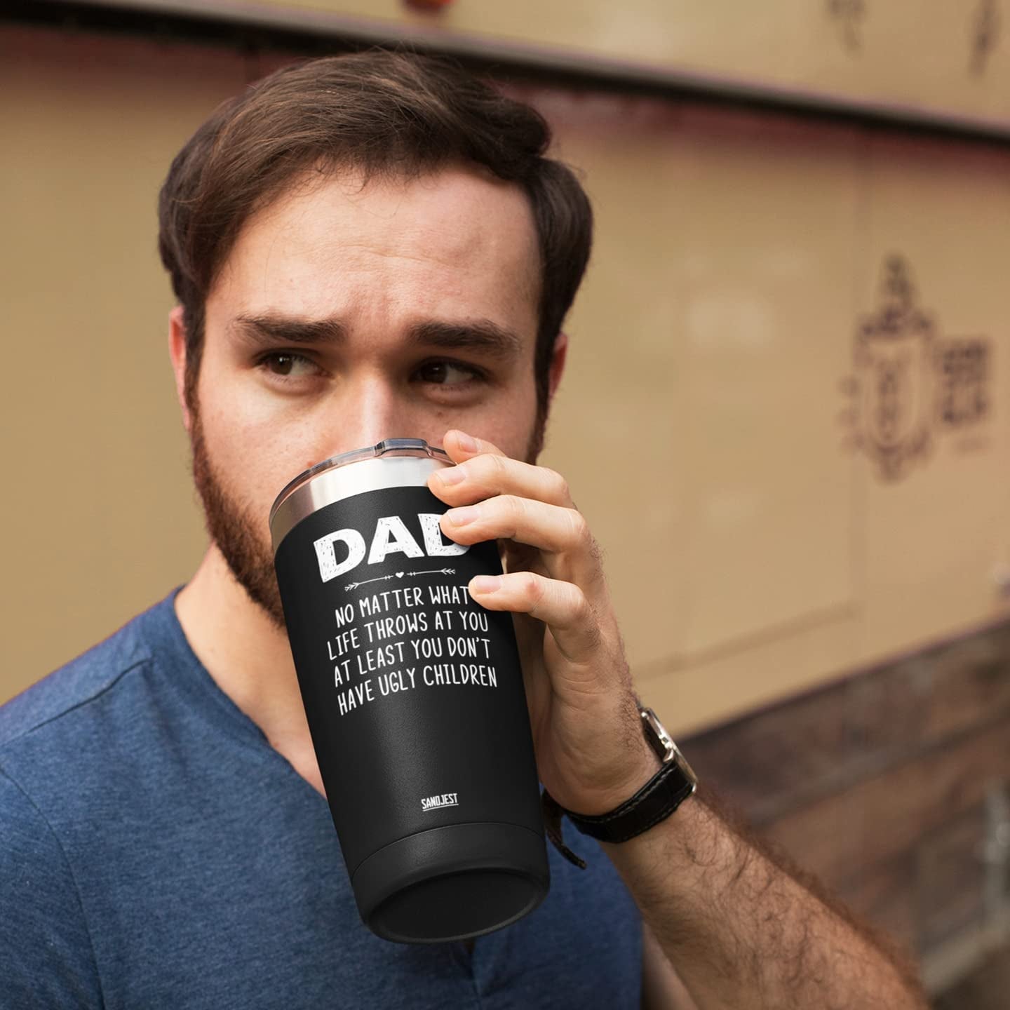  Dad Tumbler Gifts for Dad from Daughter Son - 20oz Stainless Steel Double-walled Insulated No Matter What Ugly Children Travel Mug Christmas, Birthday, Father's Day Gift Set with Lid & Straw