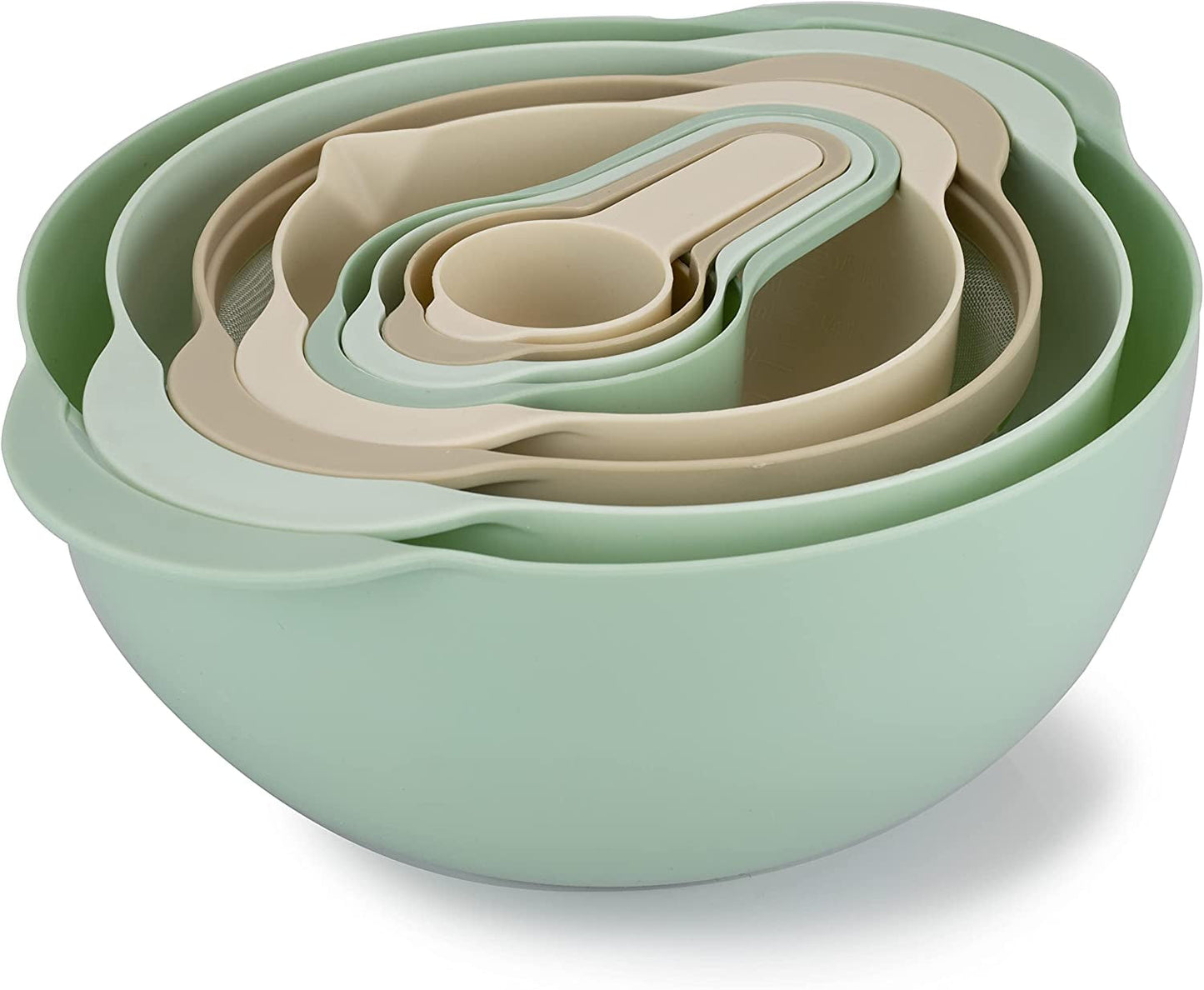 8 Piece Nesting Bowls with Measuring Cups Colander and Sifter Set 