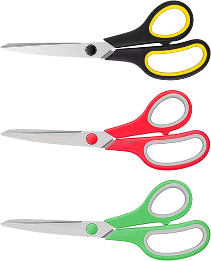 3 Pack Scissors 8" All Purpose Craft Scissors with Heavy Duty Sharp Blade