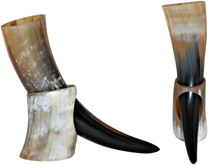 Viking Drinking Horn Mug | Handmade Drinking Horn with Mjolnir Engraved Tankard | Food Safe Medieval Game of Thrones Horn | For Hot & Cold Drink (1 Piece)