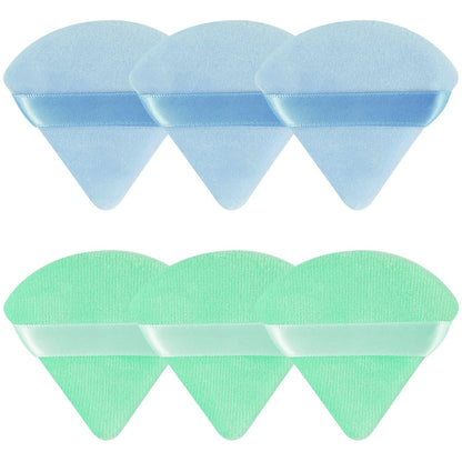6 Pieces Powder Puff Face Soft Triangle Makeup Puff for Loose Powder Body Powder, Wedge Shape Velour Cosmetic Sponge for Contouring, Under Eyes and Corners, Beauty Makeup Tools