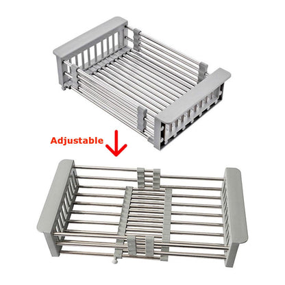 Expandable Dish Drying Rack over the Sink Dish Basket Drainer with Telescopic Arms Functional Kitchen Sink Organizer for Vegetable (8"-17") X 3.6" X 9"