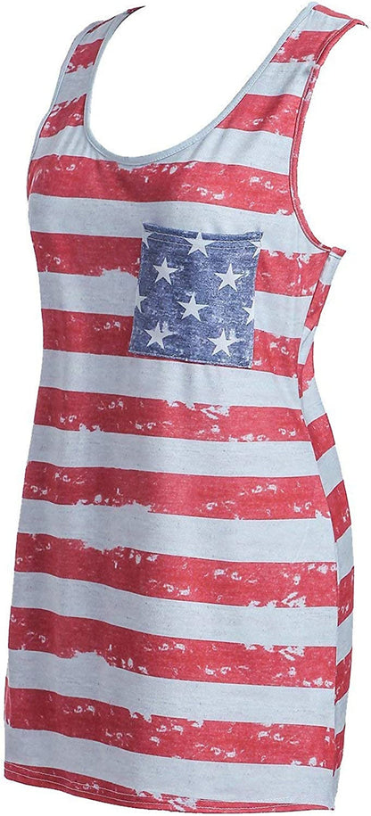 Womens Patriotic American Flag Print Summer Sexy Sleeveless T-Shirts Tank Top