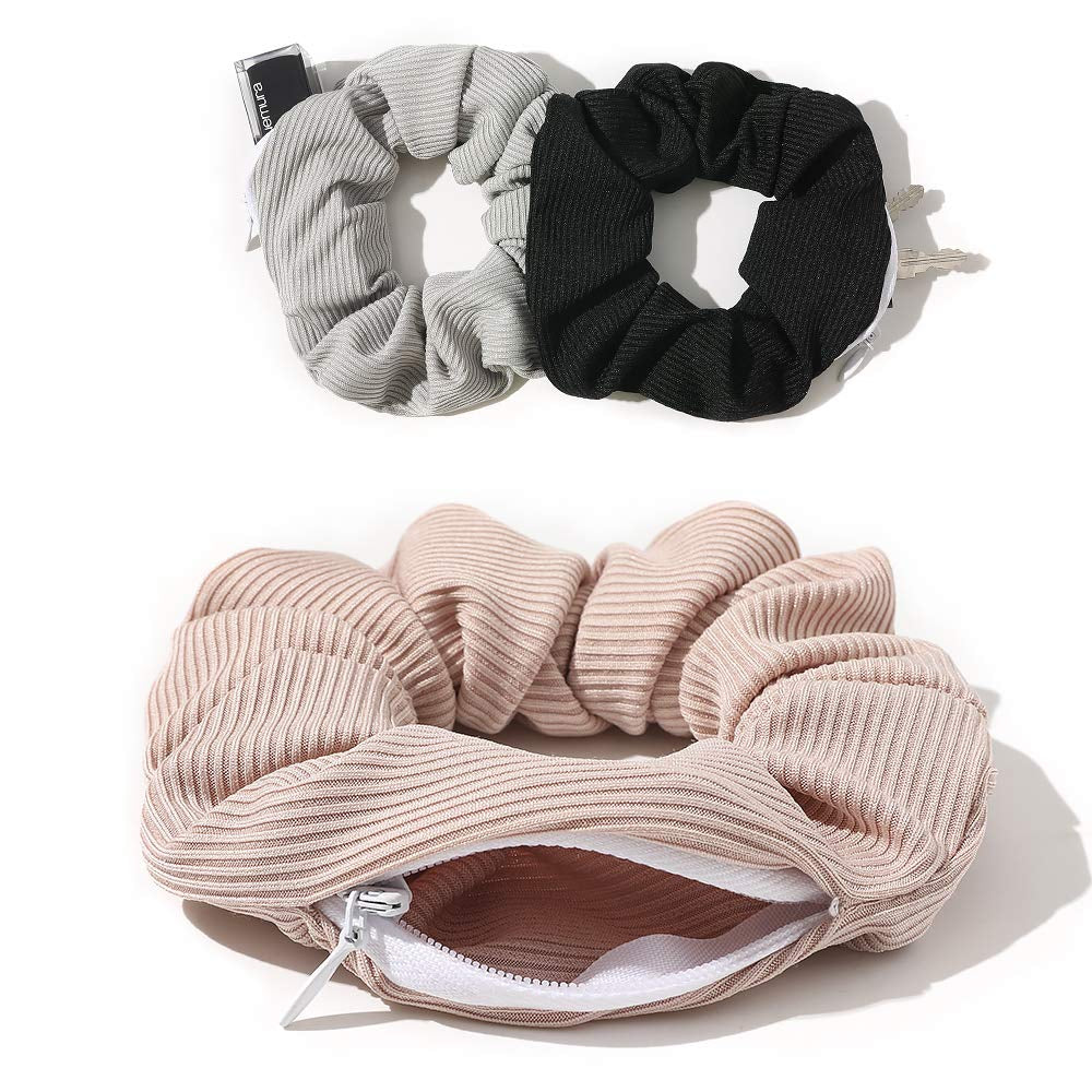 Pocket Scrunchies Hair Ties with Hidden Zipper 
