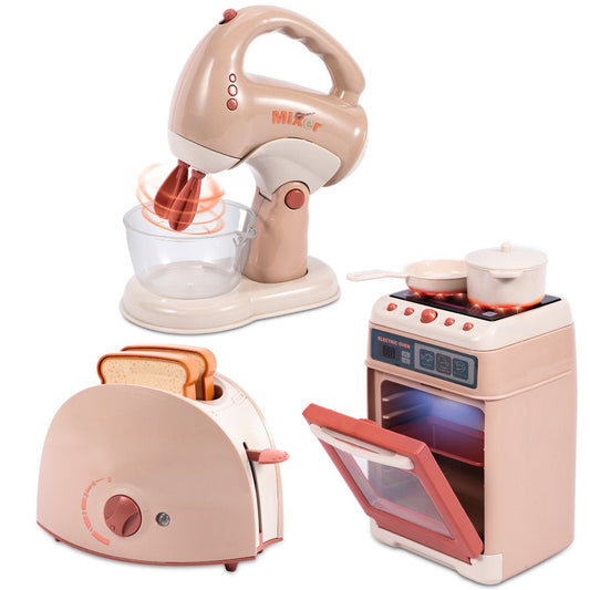 3Pcs Kids Play Kitchen with Oven, Toaster and Stirrer, Toy Kitchen Appliance for Toddlers Girls Boys Gift