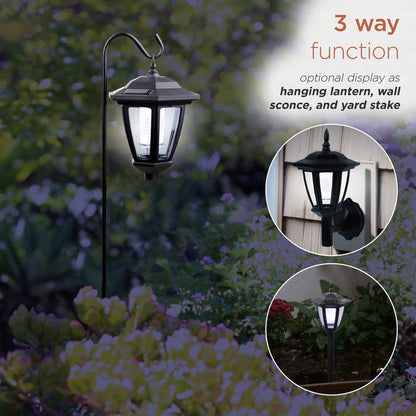 Solar Black 3-Function LED Light - Stake, Wall Light or Hanging, 30 Inch Tall
