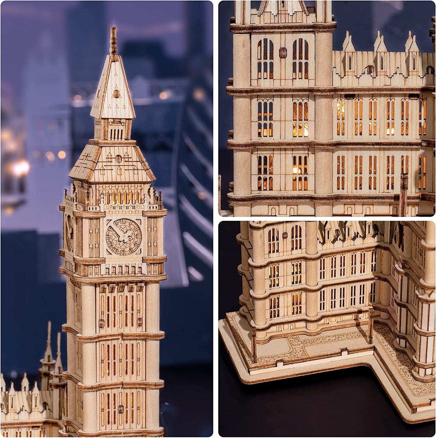3D Puzzle for Adults Wooden Craft Kits for Teens DIY Construction Model Kit with LED Lights