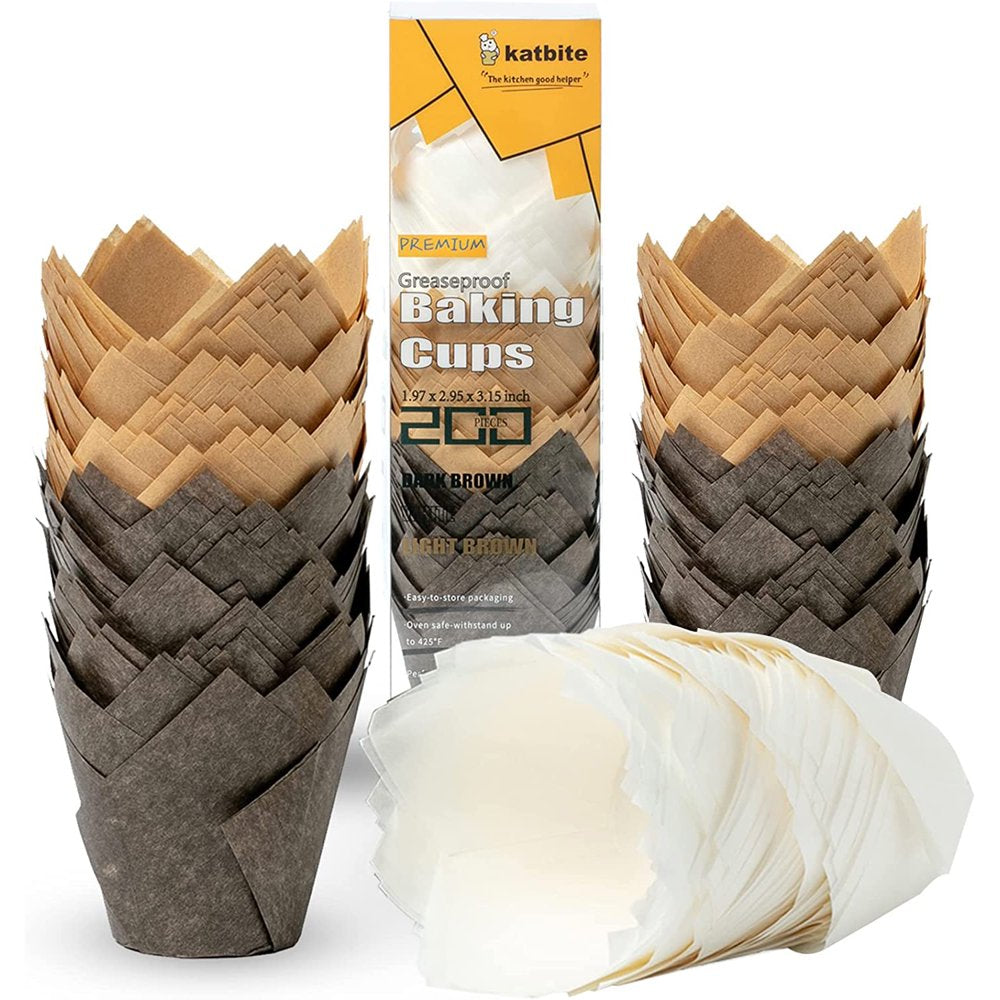 200PCS Katbite Tulip Cupcake Liners , Muffin Baking Cupcake Liners Holders