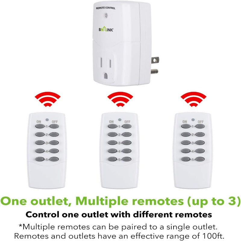 Wireless Remote Control Outlet Switch Power Plug in for Household Appliances, Wireless Remote Light Switches (2 Remotes + 5 Outlets)