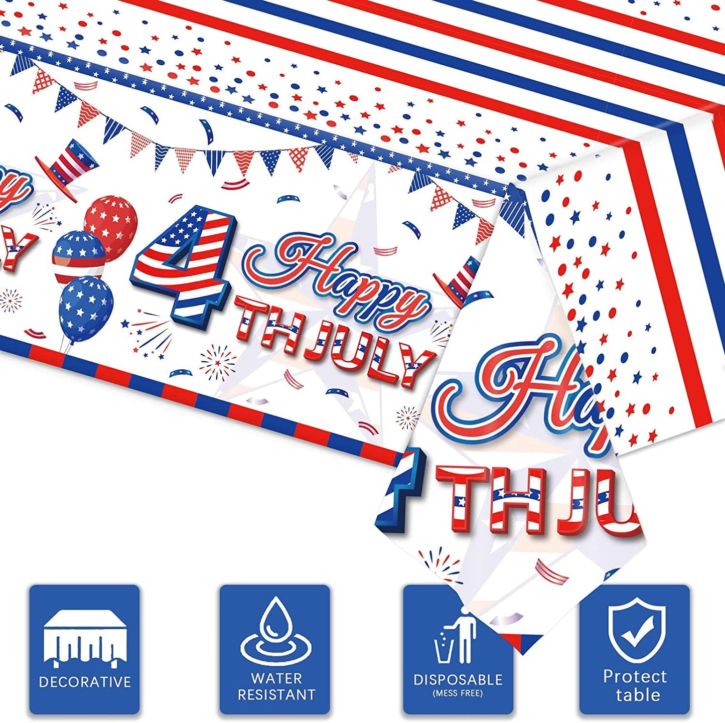  Patriotic Tablecloth, 2 Pack American Flag Tablecloths Disposable 4th of July Tablecloth, Independence Day Table Cover Fourth of July Table Cloth Patriotic Decorations Party Supplies, 54" x 108"